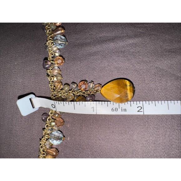 -NECKLACE & EARRING SET VTG Avon 80s Gold Tone Tiger Eye Fish Hook - Picture 4 of 16